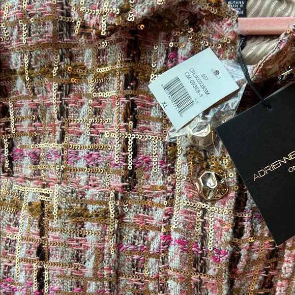 2-PC SET Adrienne Landau Pink, Tan, Gold Tweed Blazer & Tan Pants - Picture 5 of 7
